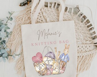 Personalized Knitting Tote Bag Custom Name Project Bag for Crochet Storage Knitting Gift Idea for Knitter Grandma Gift Mother's Day Gift