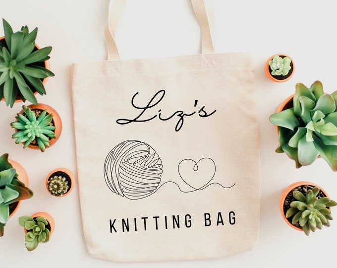 Personalized Knitting Tote Bag Custom Name Project Bag for Crochet Storage Knitting Gift Idea for Knitter Grandma Gift Mother's Day Gift