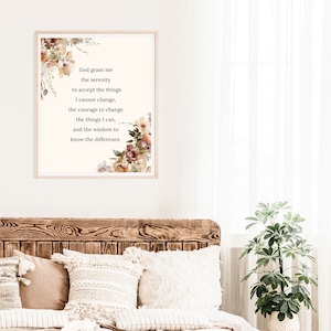 Serenidad Oración Imprimible Cartel Terapia Oficina Decoración Regalo de Sobriedad para Mujeres Impresión Digital Recuperación de Adicciones Arte Floral Signo Cristiano
