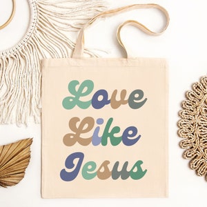 Christian Tote Bag Love Like Jesus Modern Minimalist Christian Church Bag Reusable Shopping Bag Eco-Friendly Gift for Woman Bible Bag