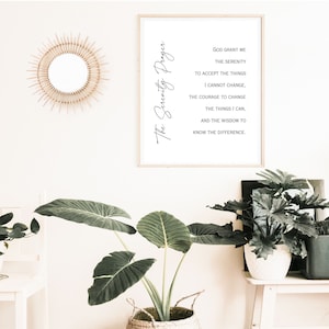 Oración de serenidad imprimible cartel terapia oficina decoración sobriedad regalo para hombres impresión digital recuperación de adicción pared arte signo arte cristiano
