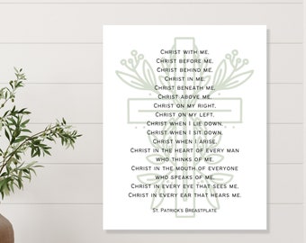Saint Patrick Breastplate Canvas Wall Art Print Sign, Christ With Me Prayer, Breastplate of St Patrick Print Catholic Irish Blessing, Lorica