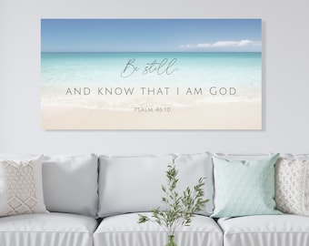 Be Still And Know That I Am God Canvas Print, Psalm 46:10, Bible Verse Christian Sign, Scripture Wall Art Decor, Farmhouse, Minimalist Print