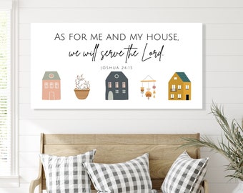 Quant à moi et ma maison, nous servirons le seigneur impression sur toile, signe des écritures chrétiennes, signe de verset de la Bible, Josué 24h15, cadeau de pendaison de crémaillère