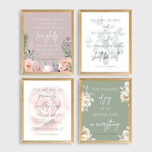 All Will Be Well St. Julian of Norwich Traditional Catholic Printable Poster Set Digital Download Christian Floral Art Prints, Saint Quote