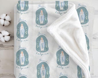 Catholic Blanket Virgin Mary, First Communion Gift, Confirmation Gift for Girl, Baptism Gift, Mama Help Me, Soft Throw, Religious Minky