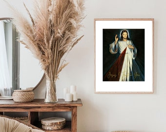 Divine Mercy Traditional Catholic Digital Print, Jesus I Trust in You Printable Wall Art, St. Faustina, Catholic Decor Devotion Sacred Art