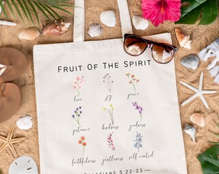 Borsa In Tela Cristiana 'Fruit Of The Spirit' Galati 5:22-23 - Floreale Bohémien - Shopping Bag Riutilizzabile 38x38 Cm - Regalo Donna