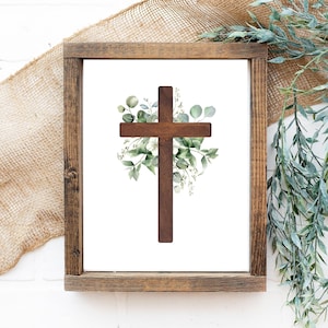 He is Risen Botanical Cross Printable Wall Art for Easter Decor, Digital Print for First Communion, Modern Christian Decor, Jesus Art Floral