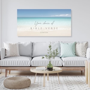 Personalized Bible Verse Sign Christian Wall Art Custom Bible Verse Canvas Print Beach Aesthetic Christian Wedding Gift Housewarming Gift