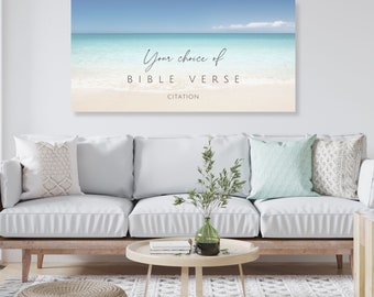 Personalized Bible Verse Sign Christian Wall Art Custom Bible Verse Canvas Print Beach Aesthetic Christian Wedding Gift Housewarming Gift
