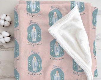 Catholic Blanket Virgin Mary, First Communion Gift, Confirmation Gift for Girl, Baptism Gift, Mama Help Me, Soft Throw, Religious Minky