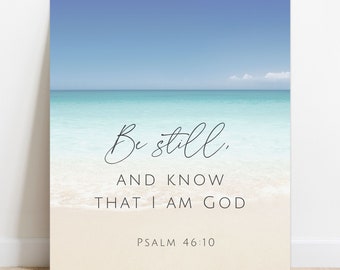 Be Still and Know That I am God Canvas Print, Psalm 46:10 Wall Art, Lake House Sign Beach Coastal Home Decor Bible Verse Scripture Christian
