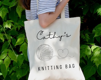 Personalized Knitting Tote Bag Custom Name Project Bag for Crochet Storage Knitting Gift Idea for Knitter Grandma Gift Mother's Day Gift