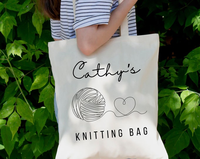 Personalized Knitting Tote Bag Custom Name Project Bag for Crochet Storage Knitting Gift Idea for Knitter Grandma Gift Mother's Day Gift