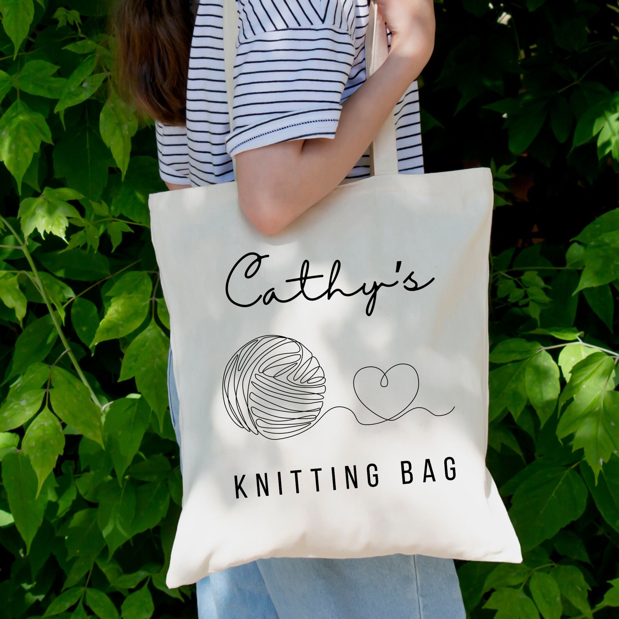 Personalized Knitting Tote Bag Custom Name Project Bag for Crochet