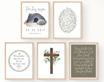 Easter Set of Printable Art for Christian Easter Print Set of Christian Wall Decor He is Risen Digital Download Poster Minimalist Jesus Art