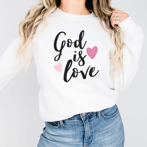 God Is Love Oversized Ribbed Sweatshirt – Christian Graphic Crewneck, Aqua Blue Faith-Based Pullover