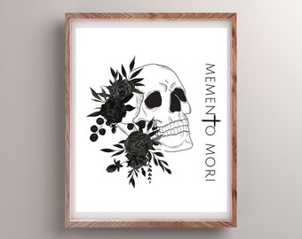 Memento Mori cartel imprimible arte de pared digital católico tradicional para todas las almas Todos los Santos Día de los Muertos, recuerda tu muerte, arte del cráneo