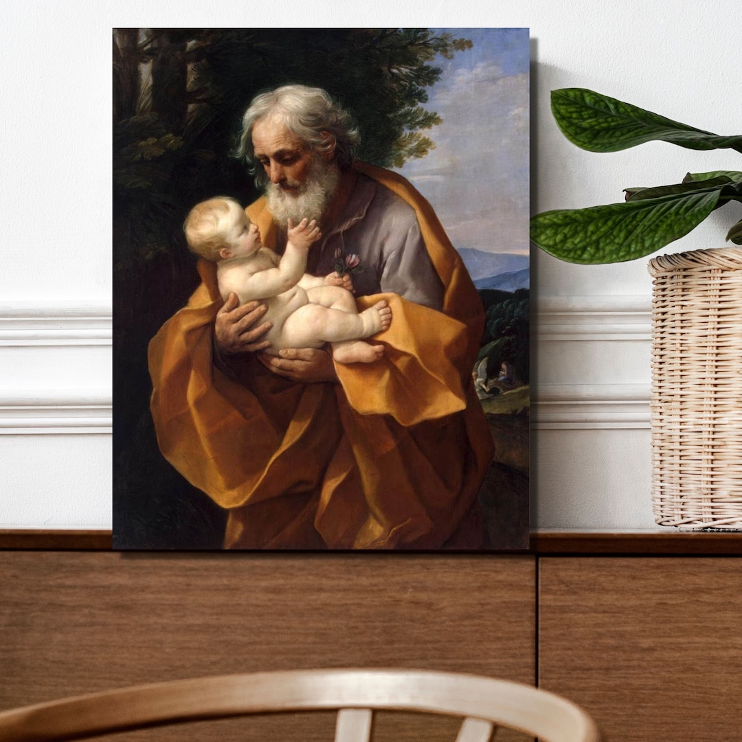 St. Joseph Art, Catholic Canvas Print, Saint Joseph and the Infant