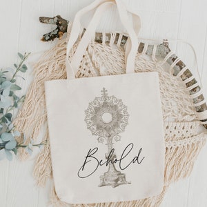Behold Eucharistic Catholic Tote Bag, Mass Bag, Monstrance, Communion ...