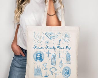 Personalized Catholic Mass Bag, Custom Church Bag for Kids, Customized Name Tote Bag, Godchild Gift First Communion Gift, Baptism Gift Boys
