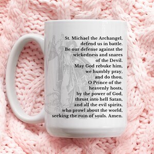 Catholic Mug, St. Michael Archangel Coffee Cup, Saint Quote Gift for Catholic Dad, Father&#39;s Day, Traditional Catholic Gift Priest Prayer Mug