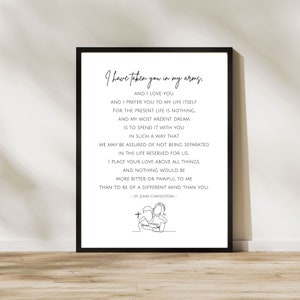 Arte imprimible de matrimonio católico para regalo de impresión de aniversario de boda católica para compromiso amor cita de pareja católica San Juan Crisóstomo