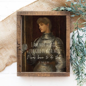Armor of God, Joan of Arc Vintage Art Printable Poster, Confirmation Gift Traditional Catholic Painting Digital Print Saint Quote Wall Art