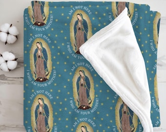 Our Lady of Guadalupe, Virgin Mary Catholic Blanket, First Communion Gift, Confirmation Gift for Girl, Baptism Gift, Soft Throw Minky