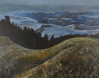 Bolinas Lagoon from Mount Tamalpais acrylic painting on stretched canvas 18" x 24" x 1 3/4" painted by artist David Wills