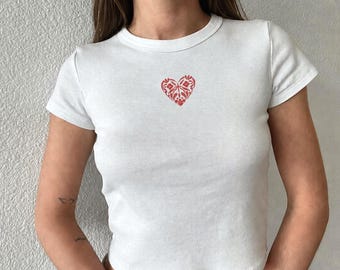 Mosaic Heart 90s Baby Tee, Rachel Green Aesthetic