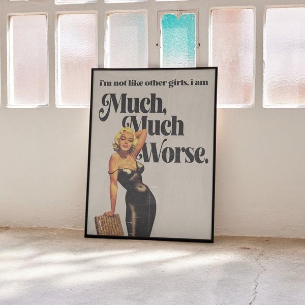 Marilyn Monroe Fashion Poster, "Je ne suis pas comme les autres filles", imprimé à carreaux, Bad Bitch College Dorm Wall Art, DIGITAL PRINT