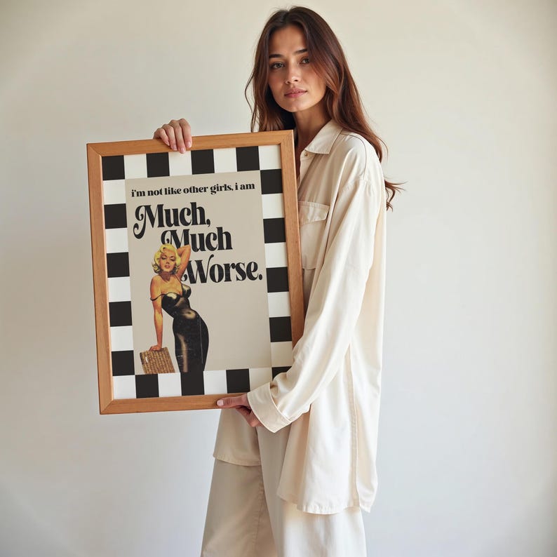 Marilyn Monroe Poster, Checkered Border, Retro Wall Art image 7