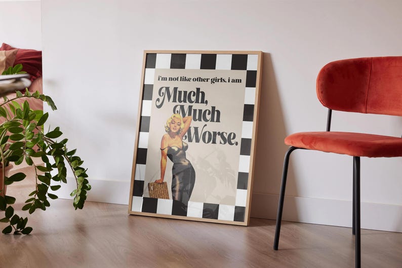 Marilyn Monroe Poster, Checkered Border, Retro Wall Art image 5