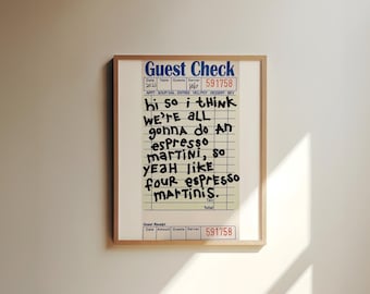Guest Check Espresso Martini Print, Beer Cart Art, Digital Print