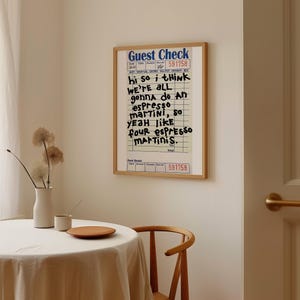 Guest Check Espresso Martini Print, Beer Cart Art, PHYSICAL PRINT, 6 Sizes
