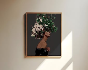 Moody Hair Salon Print, Dripping Paint Woman, Modern Art