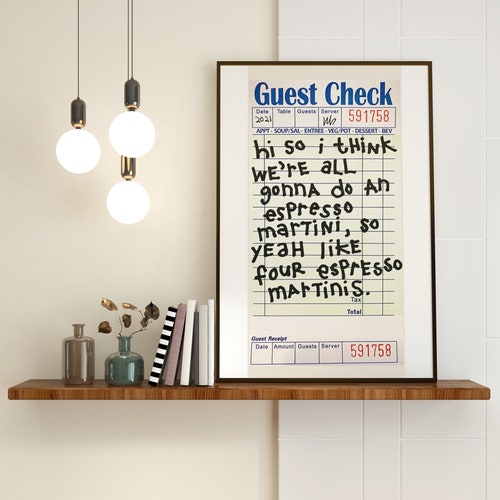 Guest Check Espresso Martini Print Beer Cart Art Digital Etsy