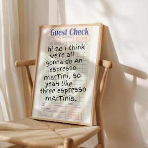 Guest Check Three Espresso Martini Print, Beer Cart Art, Digital Print