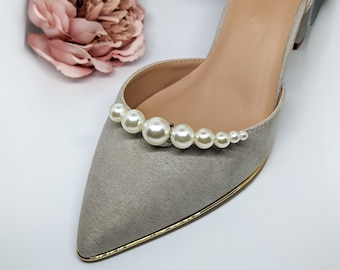 Bridal shoe clips (pair), ivory faux pearl wedding shoe accessories, high heel embellishment