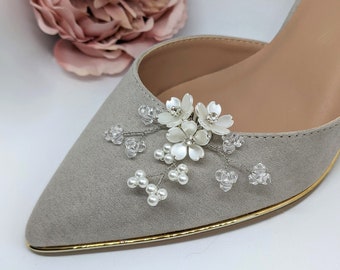 Braut florale Schuhclips (Paar), faux Perle und Kristall Hochzeit Schuhzubehör, High Heel Blumen Verzierung