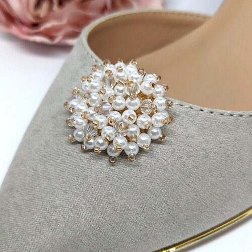 Bridal Shoe Clips pair Ivory Faux Pearl and Crystal Wedding - Etsy