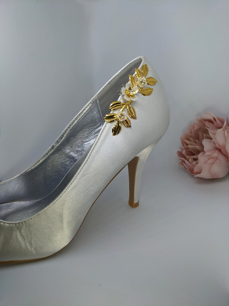 Bridal Shoe Clips pair Gold Floral Wedding Shoe Etsy