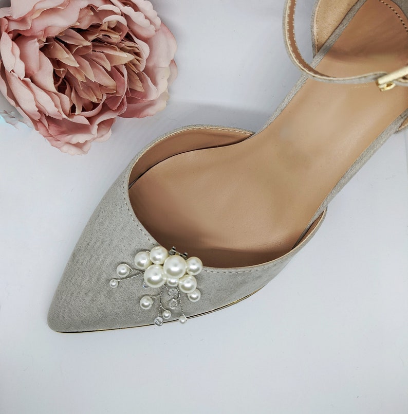 Bridal Shoe Clips pair Ivory Faux Pearl and Crystal Wedding Etsy
