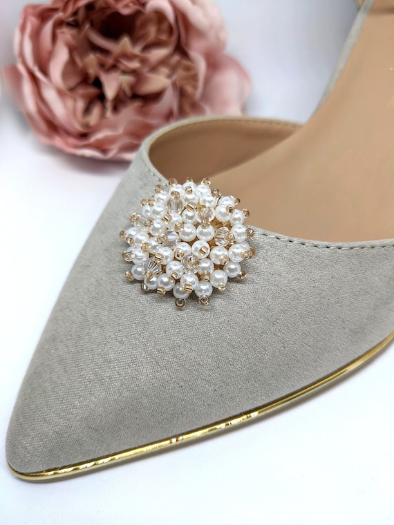 Wedding Accessories - Pearl and Crystal Gold Bridal Shoe Clips