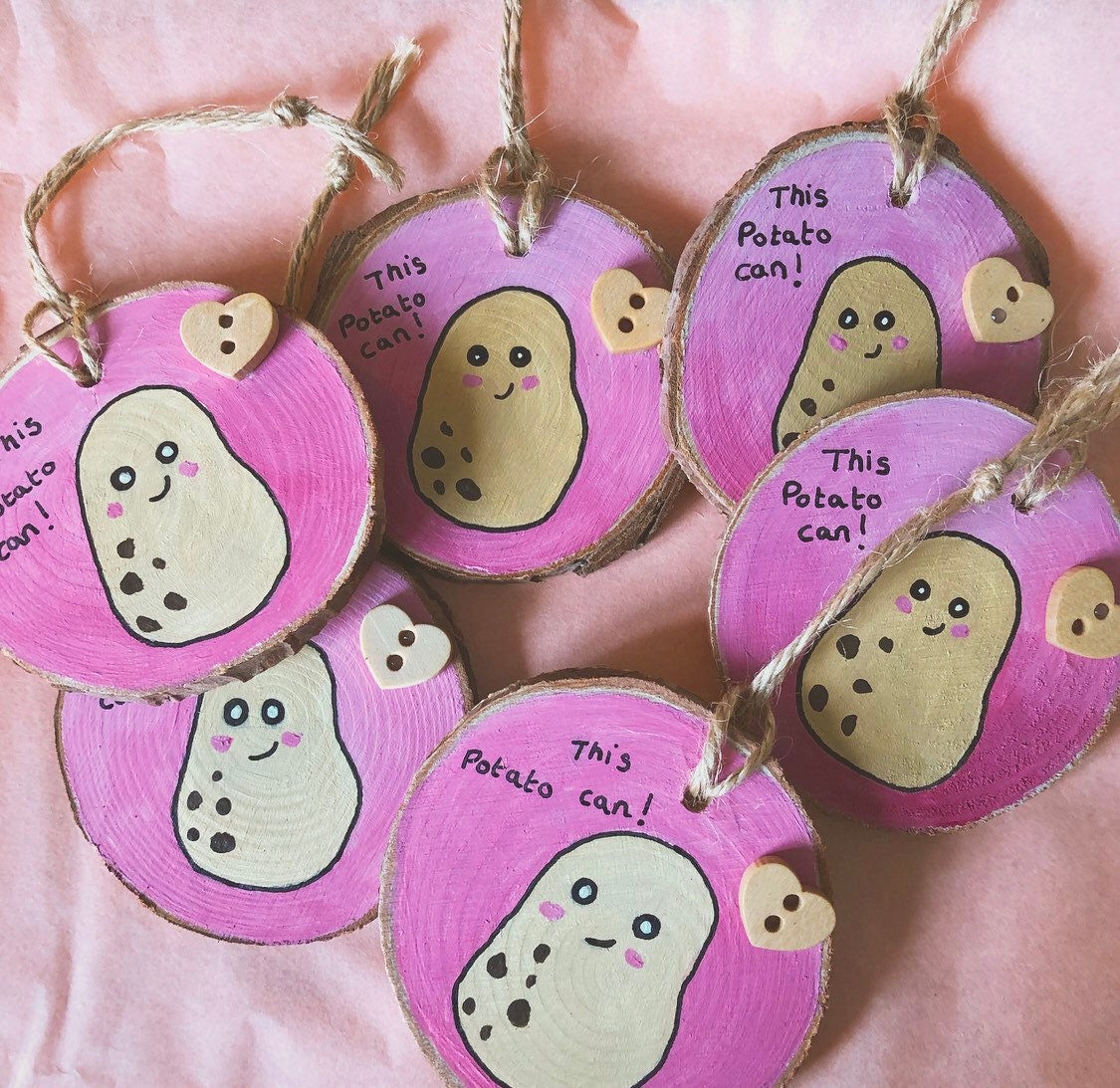 Positive Potato Hanging Decoration. Hand Painted Wooden Etsy UK