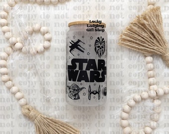 Galaxy wars frosted beer can glass, star Libbey cup, stormtrooper glass cup, gift for husband, gift for wife, Force with you inspired cup