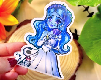 Emily Holographic Sticker | Corpse Bride | TV Show | Halloween Stickers | Tim Burton | Scraps | Skeleton | Bones | Dog | Cute stickers