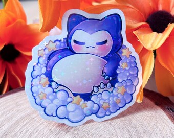 Snorlax Holographic Sticker  | Holographic Stars Sticker | Cute Sticker | Pokemon | Kawaii | Not today | Sleeping Cat | Lazy Kitty |